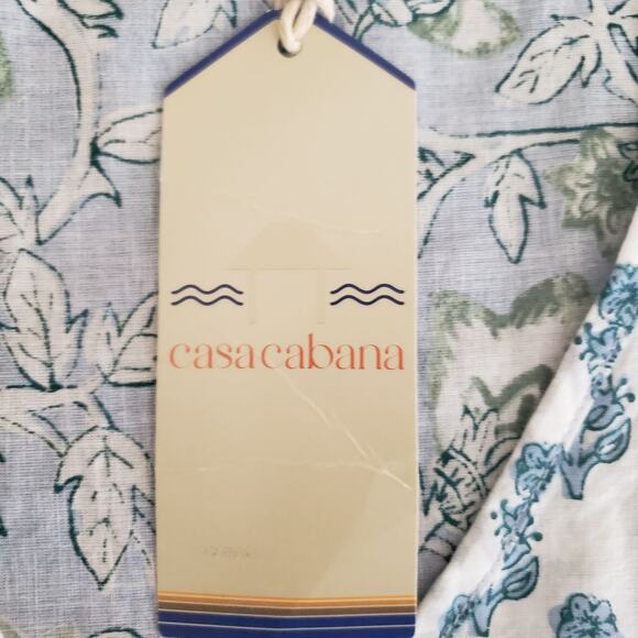 NWT Casa Cabana Blue Floral Tasseled Keyhole Front Tie 3/4 Sleeve Boho Blouse L - Picture 10 of 14